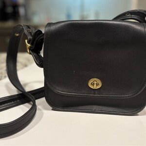 Coach Black and Gold Crossbody Bag with Polished Leather
